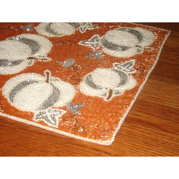 Pumpkin Beaded Table Runner Pearl White Orange Thanksgiving Halloween Rachel Roy - Picture 3 of 4